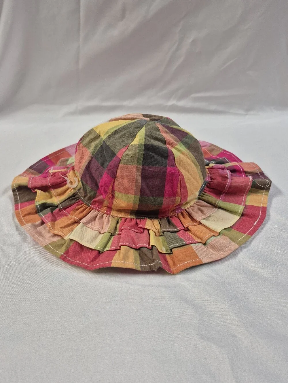 Gymboree Toddler Girls Plaid Ruffle Sun Hat Multicolor Beach Bucket Hat 2T-3T